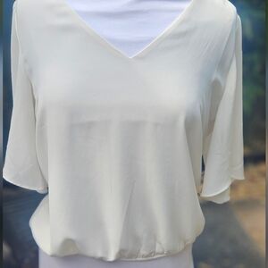 Express Flounce Sleeve Double Strap Back Ivory Blouse Elastic Waist Wmn's Sz M